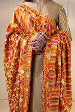 Load image into Gallery viewer, Fiery Goddess Phulkari Dupatta for Women by Mystic Loom | Cotton Dupatta | Yellow
