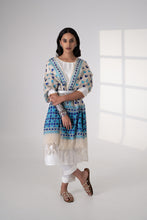 Load image into Gallery viewer, Neel handmade Phulkari Dupatta for women by Mystic Loom // White and Blue kota dupatta for summer