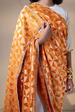 Load image into Gallery viewer, Promise chiffon Phulkari Dupatta for women by Mystic Loom // Orange Dupatta embroidery
