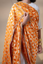 Load image into Gallery viewer, Promise chiffon Phulkari Dupatta for women by Mystic Loom // Orange Dupatta embroidery