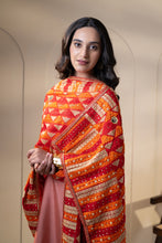 Load image into Gallery viewer, Red Enigma chiffon Phulkari Dupatta for women by Mystic Loom // Wedding Dupatta for Online Shopping