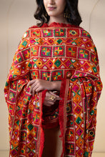 Load image into Gallery viewer, Color Fiesta Phulkari Dupatta for Women by Mystic Loom | Phulkari for online shopping | Red Wedding Dupatta
