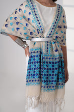 Load image into Gallery viewer, Neel handmade Phulkari Dupatta for women by Mystic Loom // White and Blue kota dupatta for summer