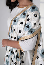 Load image into Gallery viewer, Moonlit Stars Phulkari Dupatta for women by Mystic Loom // White Dupatta Phulkari for online shopping
