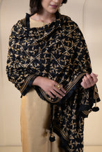 Load image into Gallery viewer, Black Gold Phulkari Dupatta for Women by Mystic Loom |