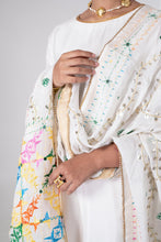 Load image into Gallery viewer, Roohaniyat Phulkari Dupatta for women by Mystic Loom // White handmade Phulkari Dupatta for online shopping 
