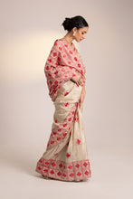 Load image into Gallery viewer, Phulkari Embroidery Sea Silk Saree by MysticLoom | Pink Beige saree | Traditional Punjabi