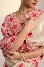 Load image into Gallery viewer, Phulkari Embroidery Sea Silk Saree by MysticLoom | Pink Beige saree | Traditional Punjabi