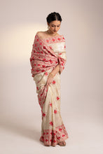 Load image into Gallery viewer, Phulkari Embroidery Sea Silk Saree by MysticLoom | Pink Beige saree | Traditional Punjabi