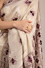 Load image into Gallery viewer, Phulkari Embroidery sea silk by MysticLoom | Purple Beige saree | Punjabi Saree