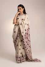 Load image into Gallery viewer, Phulkari Embroidery sea silk by MysticLoom | Purple Beige saree | Punjabi Saree