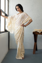 Load image into Gallery viewer, White Phulkari Embroidery Georgette by MysticLoom | Pink Beige saree | Punjabi Saree