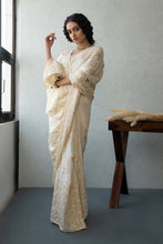 Load image into Gallery viewer, White Phulkari Embroidery Georgette by MysticLoom | Pink Beige saree | Punjabi Saree