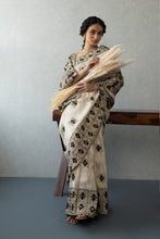 Load image into Gallery viewer, Phulkari Embroidery sea silk saree | Green and Brown Saree| Light summer saree by MysticLoom for online shopping