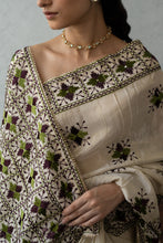 Load image into Gallery viewer, Phulkari Embroidery sea silk saree | Green and Brown Saree| Light summer saree by MysticLoom for online shopping