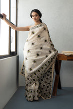 Load image into Gallery viewer, Phulkari Embroidery sea silk saree | Green and Brown Saree| Light summer saree by MysticLoom for online shopping