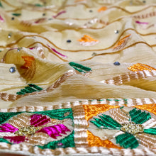 Load image into Gallery viewer, contemporary phulkari// Gold Phulkari Dupatta for women by Mysticloom //Beige Chiffon Dupatta for Online shopping // Wedding Dupatta