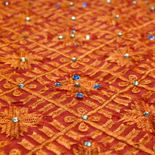Load image into Gallery viewer, Motif chiffon Phulkari Dupatta for women by Mystic Loom // Orange Dupatta embroidery
