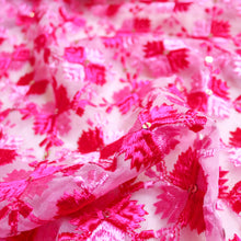 Load image into Gallery viewer, Pink Phulkari embroidery on organza dupatta by Mysticloom