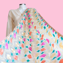 Load image into Gallery viewer, Phulkari Dupatta embroidery in Mystic Loom // Phulkari for online shopping// White Organza Dupatta