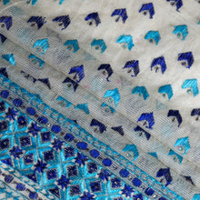 Load image into Gallery viewer, Neel handmade Phulkari Dupatta for women by Mystic Loom // White and Blue kota dupatta for summer