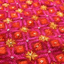 Load image into Gallery viewer, Red Handmade Phulkari Dupatta by Myticloom