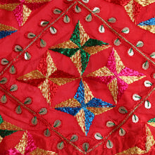Load image into Gallery viewer, Red Handmade Phulkari dupatta by Mystocloom