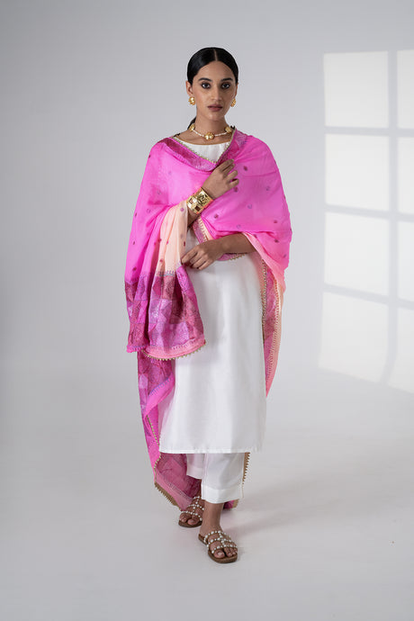Reet pure chiffon Phulkari Dupatta for women by Mystic Loom // Pink handmade Phulkari Dupatta for online shopping 