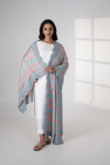 Dewy Drops Phulkari Dupatta for Women by Mystic Loom | Phulkari for online shopping | Grey Dupatta | Embroidery
