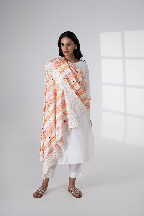 Dewy Drops Phulkari Dupatta for Women by Mystic Loom | Phulkari for online shopping | White Dupatta | Embroidery