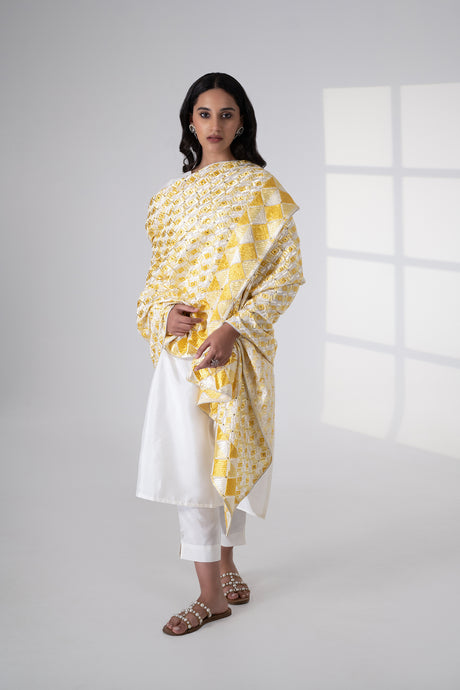 Sunshine  Phulkari Dupatta for women by Mysticloom //Yellow Cotton Dupatta for Online shopping // Haldi celebration