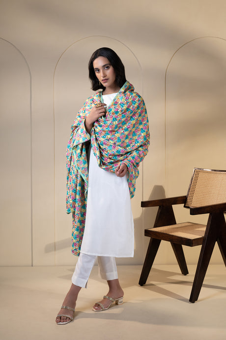Lily Phulkari Dupatta for Women by Mystic Loom | Phulkari for online shopping |  Blue Embroidery Dupatta