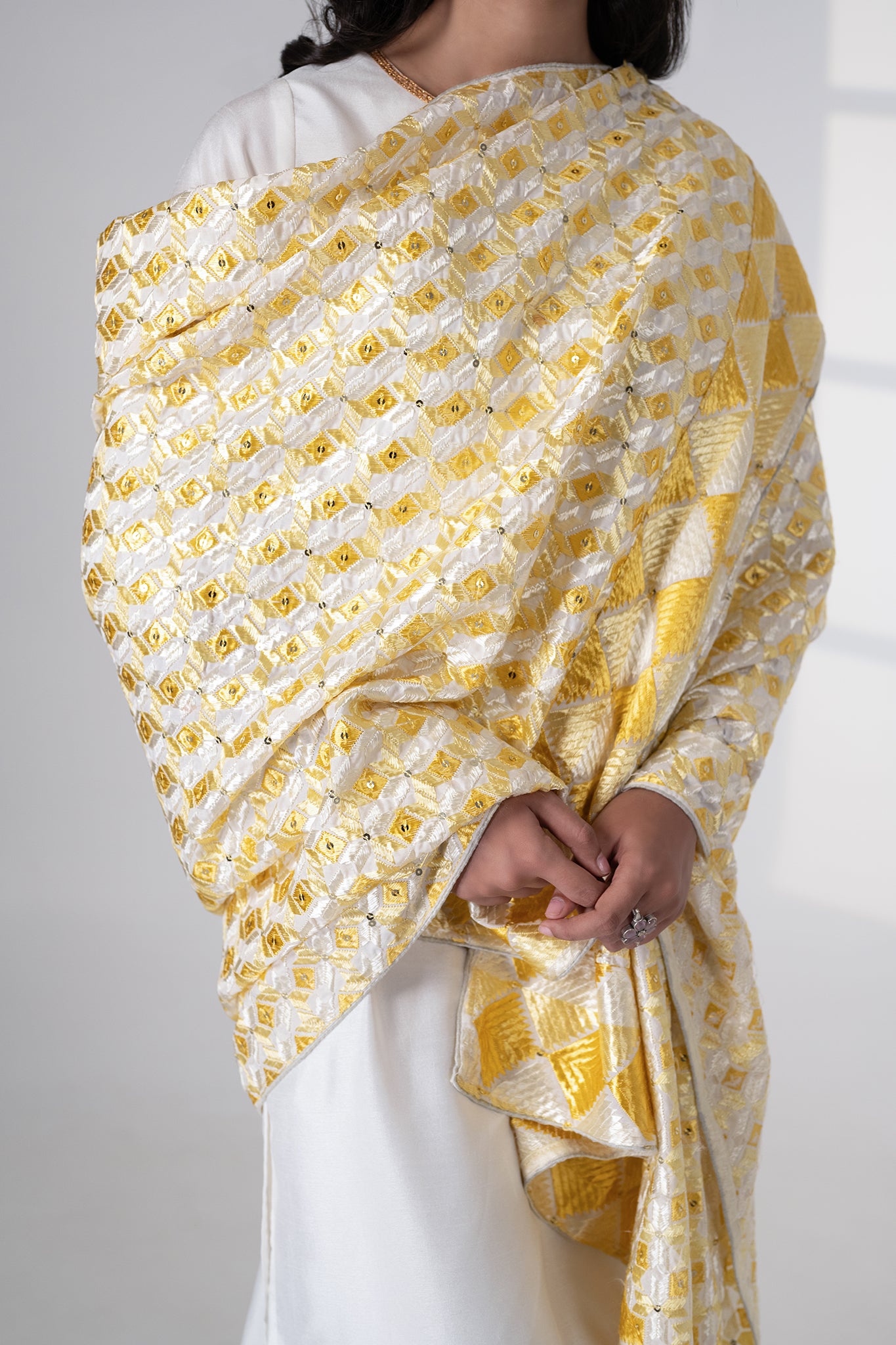 Sunshine  Phulkari Dupatta for women by Mysticloom //Yellow Cotton Dupatta for Online shopping // Haldi celebration