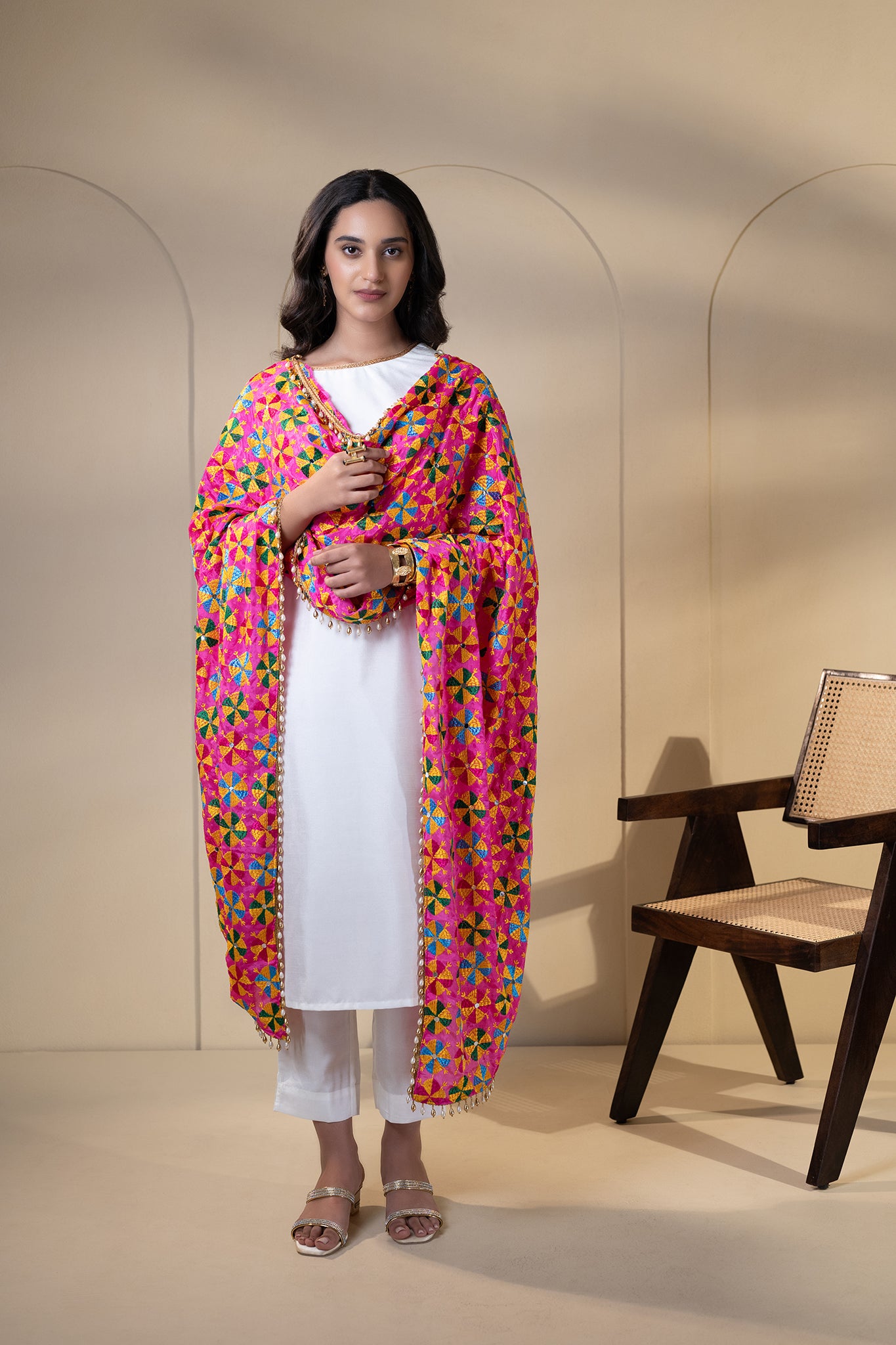Blushing Beauty Phulkari Dupatta for Women by Mystic Loom | Pink Dupatta | Festive