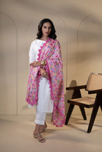 Load image into Gallery viewer, Petals chiffon Phulkari Dupatta for women by Mystic Loom // Pink Dupatta embroidery
