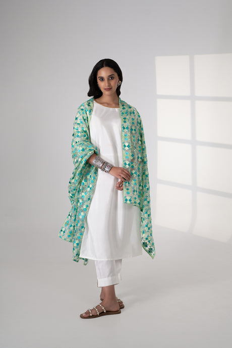 Splendid Trails Phulkari Dupatta for women by Mysticloom //  Green Organza Dupatta for Online shopping
