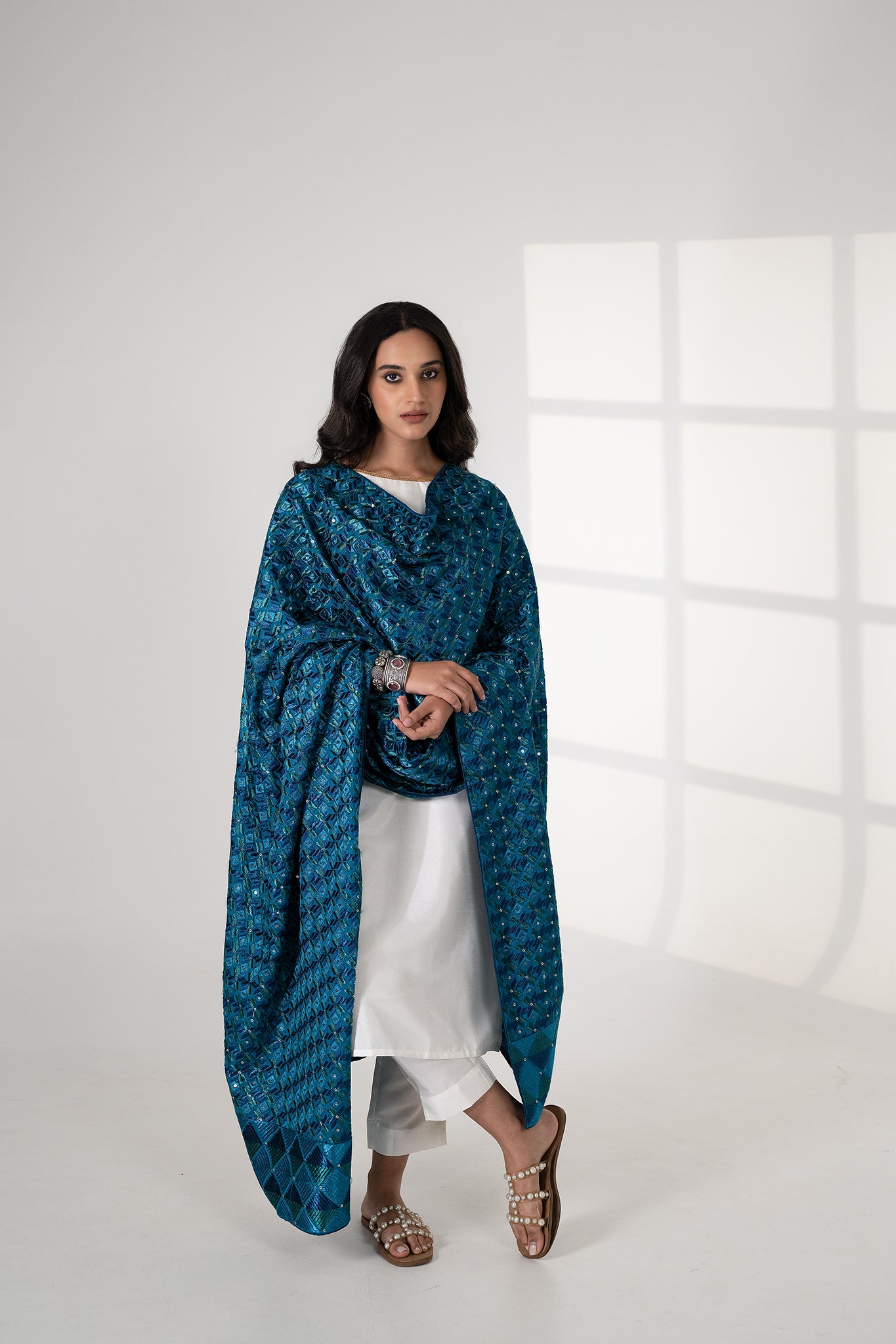 Midnight Euphoria Phulkari Dupatta for women by Mystic Loom // Blue Dupatta Phulkari for online shopping 