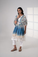 Load image into Gallery viewer, Neel handmade Phulkari Dupatta for women by Mystic Loom // White and Blue kota dupatta for summer
