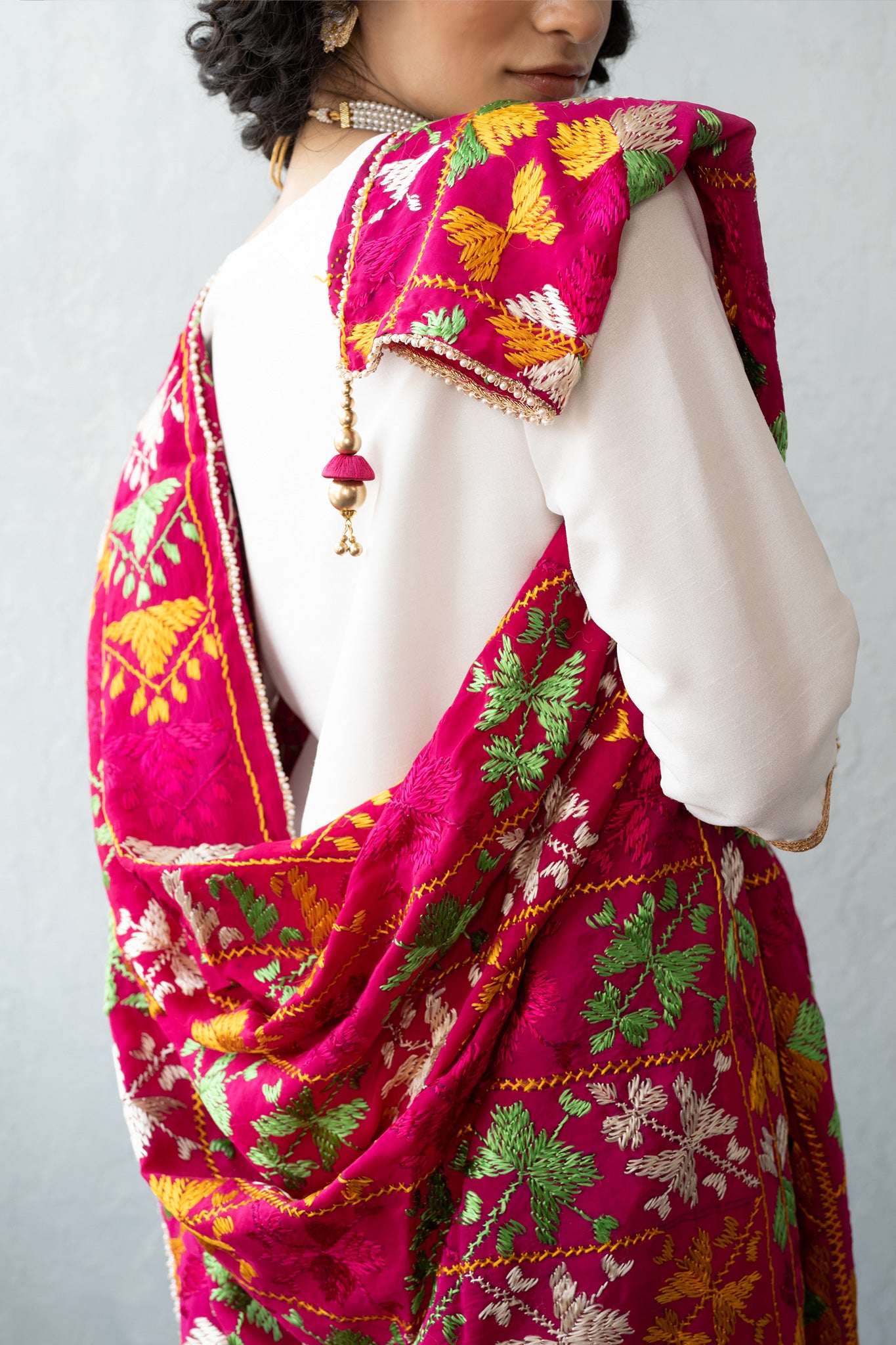 Hot Pink Pure Chiffon Phulkari Embroider Dupatta | Punjabi Dupatta | Summer Light Dupatta by Mystic Loom for online shopping | Phulkari Motif traditional dupatta