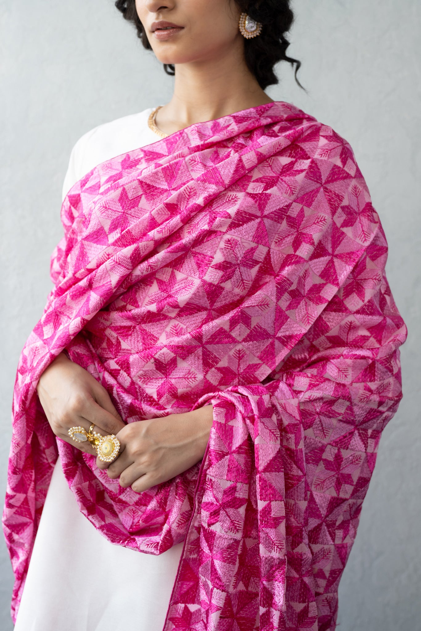 Phulkari Dupatta by Mystic Loom online for women| pink | Embroidery| Festive