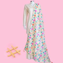 Load image into Gallery viewer, Phulkari Dupatta embroidery in Mystic Loom // Phulkari for online shopping // White Organza Dupatta 
