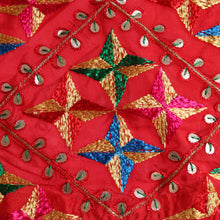 Load image into Gallery viewer, Red Handmade Phulkari dupatta by Mystocloom
