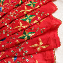 Load image into Gallery viewer, Red handmade phulkari dupatta by mysticloom

