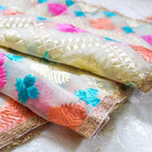 Load image into Gallery viewer, Phulkari Dupatta by Mystic Loom // Punjabi Dupatta for online shopping// White Dupatta in Organza 
